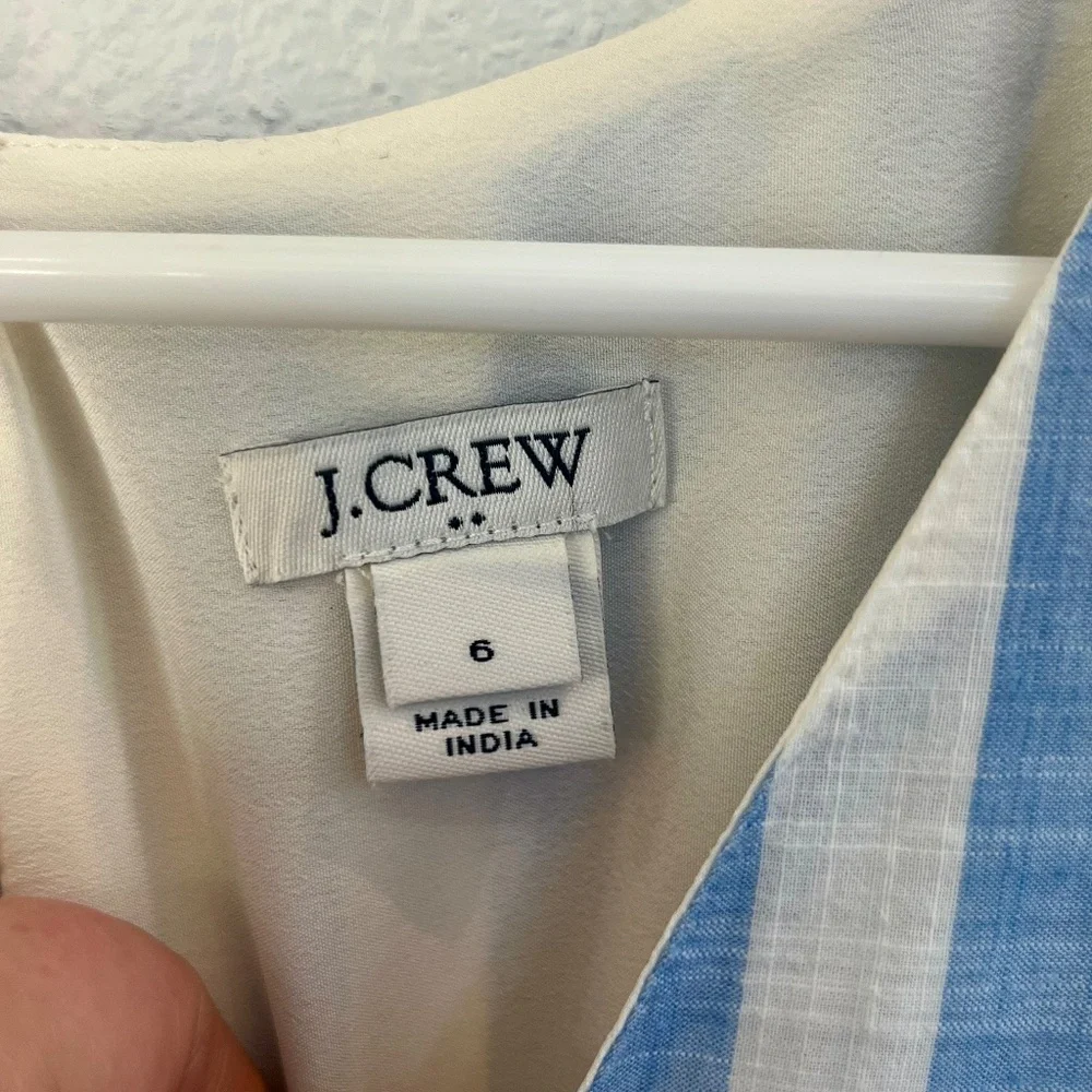 J. Crew Factory Blue and White Striped Faux Wrap Cotton Dress Size 6 - Picture 6 of 12